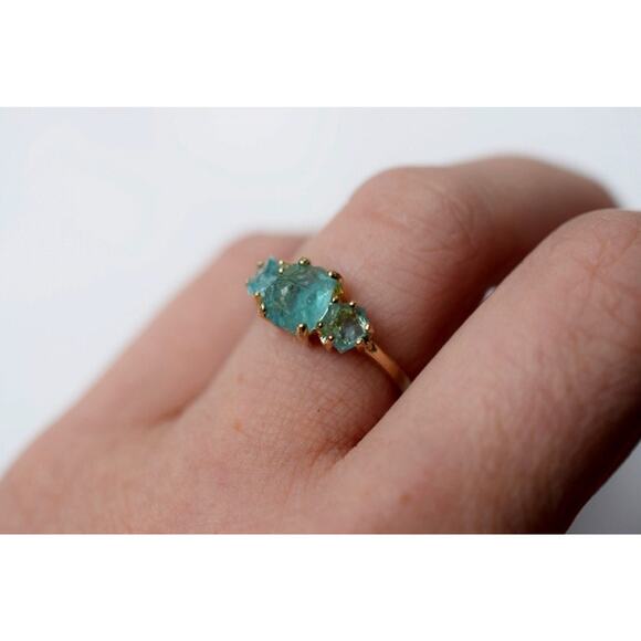 Raw aquamarine ring natural gemstones  size 3 4 5 6 7 8 9 10 11 12 13 - Picture 3 of 7